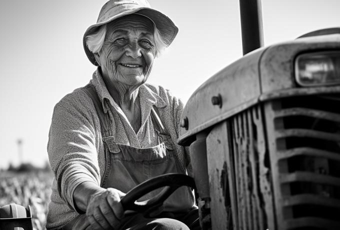 Grand-mère sur un tracteur