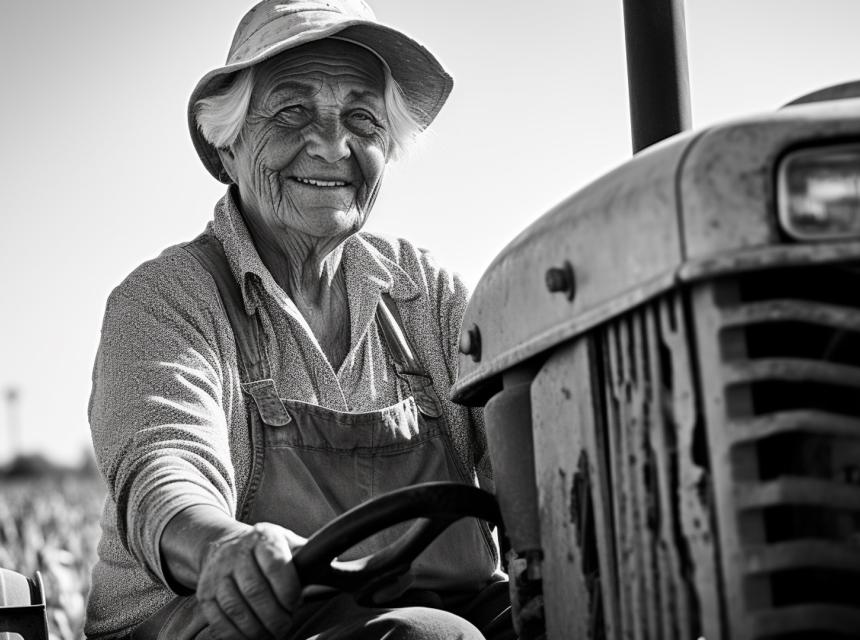 Grand-mère sur un tracteur
